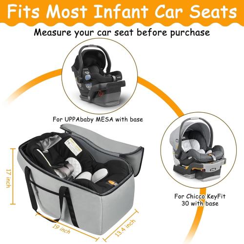 Car Seat Travel Bag Fits Chicco Keyfit 30, Uppababy Mesa, Nuna Pipa Lite, Padded Infant Gate Check Bag for Air Travel, Durable Carrier Bag with Side Pocket and Protective Feet, Extra Storage Bag.