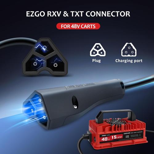 15 AMP 48 Volt Golf Cart Battery Charger for EZGO RXV & TXT 3-pin Triangular Plug
