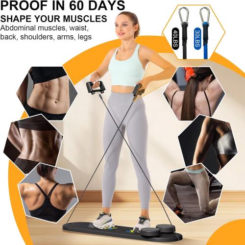 Pilates Reformer Set - Foldable Sliding Reformer, Pilates Board for Home Workout, Portable Abdominal Core Trainer Pilates Reformer Board - Full Body Workout Equipment for Home