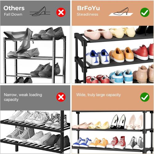32.3 Widening Design Shoe Rack for Closet 16 Pairs Small Spaces Non-Woven 3 Tier Shoe Organizer Stackable Metal Shoe Shelf for Entryway, Bedroom