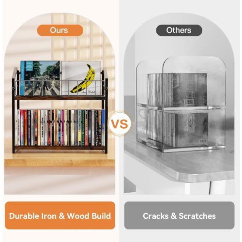 2-Tier CD Holder 2 PCS, CD Storage Shelf for Display, CD Organizer with Dispay Top Shelf, Premium CD Rack for Home, Holds Up to 120 standard, Ideal for Music Enthusiasts (Brown 2PCS)