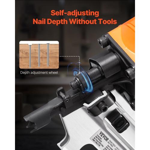 VEVOR Framing Nailer, 80-120PSI Air Nail Gun, 2 to 3-1/2 21 Degree Full Round Head Pneumatic Framing Nailer with Tool-Less Depth Adjustment & Dual Trigger Modes, Ideal for Framing Decking Flooring