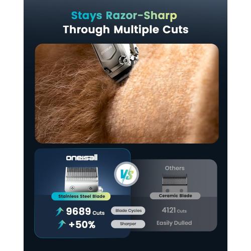 oneisall Dog Clippers for Grooming Thick Hair,Low Noise Dogs Grooming Kit with Detachable Stainless Steel Blade,Dog Shaver for Thick/Matted/Knotted/Fine/Wave/Curly Hair,PC18