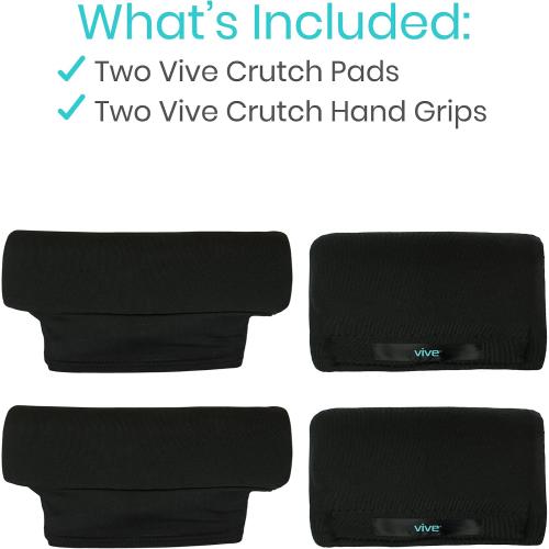 Vive Premium Crutch Pads & Hand Grips - Comfortable, Breathable | Machine Washable Padding - Moisture Wicking & Odor Reducing Pillow Accessory Covers for Adult & Youth Walking Crutches