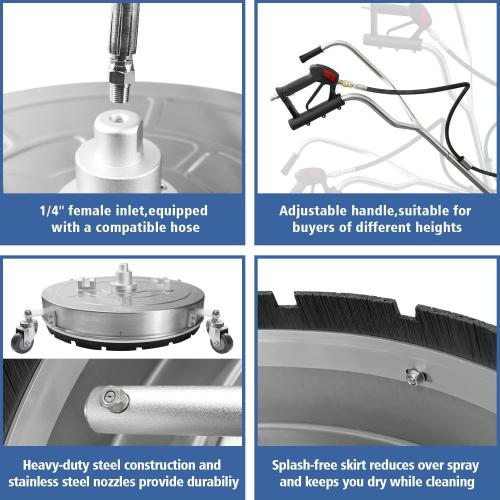 janz 24 Pressure Washer Surface Cleaner with 4 Wheels,Dual Handle,Stainless Steel Housing, 2 Hose Adapters and 4 Replacement Nozzles, Ideal for Cleaning Driveways, Sidewalks,Patios,Decks
