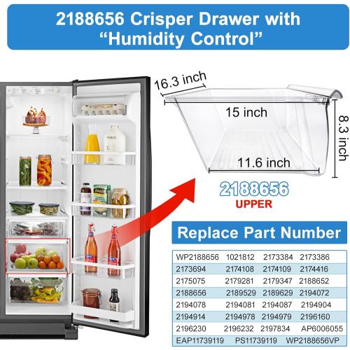 [2 Pack] Upgraded 2188656 Fridge Crisper Drawer UPPER Humidity Control Drawer & 2188664 Crisper Bin LOWER Refrigerator Drawer Replacement For Kenmore Whirlpool Fridge Drawer Parts WRS325FDAM04 Drawer