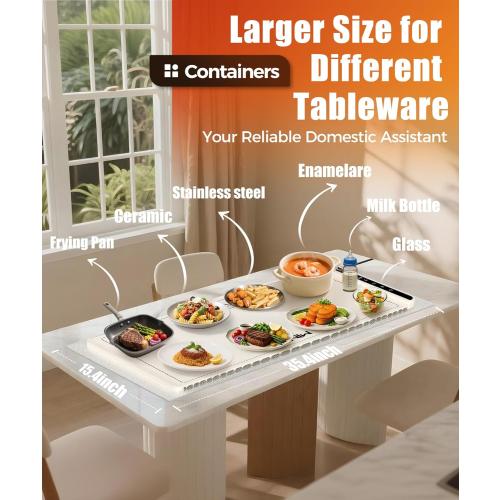 Extra Large Food Warming Mat with Heat-Resistant Pad, 36X15 Inch, 6 Temperature & 6 Timer Settings, Child Lock Safety, Fits More Dishes for Family Dinners and Parties