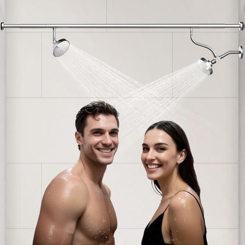 Dual Shower Head for Couples, High Pressure Double Shower Heads for Two People Rod, Two Showerhead System with 3 Spray Settings Fit 2 Person Bathroom, Birthday Gifts for Women Men (Chrome)