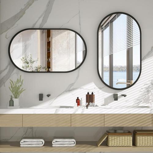 20x30 Black Oval Mirror, Bathroom Mirrors for Over Sink, Pill Shaped Mirror, Metal Framed Bathroom Vanity Mirrors for Wall, Modern Wall-Mounted Mirrors for Entryway, Hallway, Bedroom, Living Room