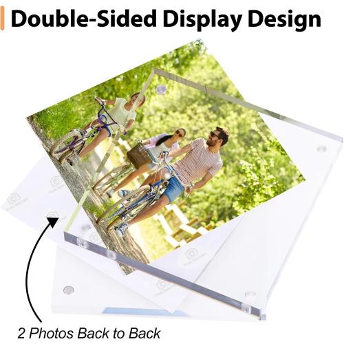 Fixwal 4x4 Acrylic Picture Frame, 3 Pack Thick Clear Double-Sided Magnetic Frames, Frameless Photo Frames for Desktop Tabletop Display