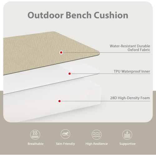 Favoyard Outdoor Bench Cushion 48 x 18 Inch Waterproof Patio Furniture Cushions 3-Year Color Fastness Garden Sofa Settee Couch Swing Pads with Handle and Adjustable Straps, Beige