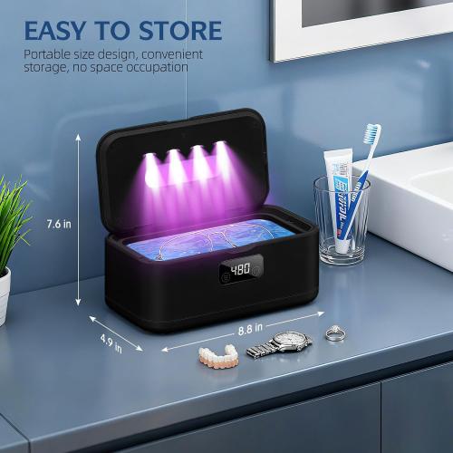 Ultrasonic Jewelry Cleaner, 50Khz Jewelry Cleaner Ultrasonic Machine for Jewelry, Eyeglasses, Rings, Watch Strap, Dentures, 24oz - 304 Stainless Steel Tank, Digital Timer, 5 Cleaning Modes(Black)