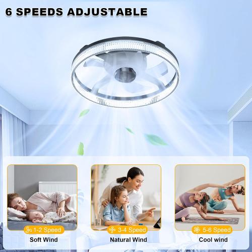 Color Black Ceiling Fans with Lights and Remote, Stepless Color Temperature Change and 6 Speeds, Flush Mount LED Ceiling Fan for Bedroom, Kids Room, Living Room - 20 Modern Ceiling Fans (Black)
