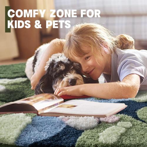 YIHOUSE 4ft Moss Round Area Rug 3D Cute Green Grass Rugs for Bedroom Machine Washable Non-Slip Boho Circle Rug Soft Fluffy Carpet for Living Room Bathroom Nursery Room, Pond