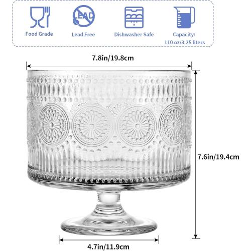 MOLIGOU Glass Trifle Bowl, 110 oz Trifle Bowl with Pedestal, Trifle Serving Dish for Layered Dessert, Fruit, Salad
