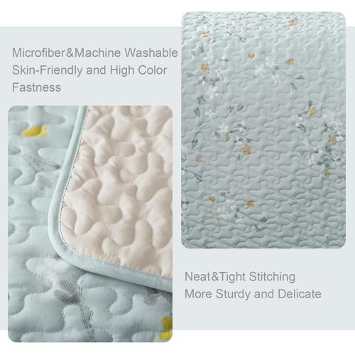 Exclusivo Mezcla Reversible Boho Quilts Queen Size, Aqua Bedspreads Lightweight Coverlet All Season Flowers Quilt Bedding Set with Printed Floral Pattern (1 Quilt, 2 Pillow Shams)