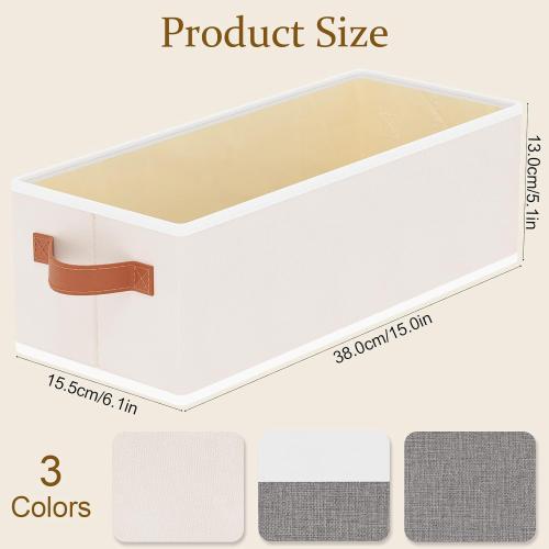 Storage Bins, Fabric Foldable Baskets for Shelves, Collapsible Storage Box Containers with Double Handles, Beige, 15 x 6 x 5 Inch, 3-Pack
