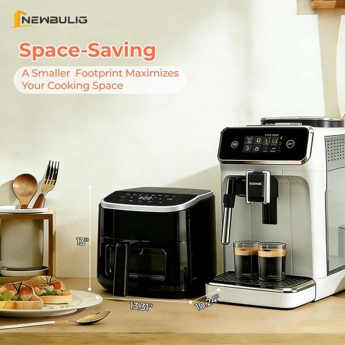 NEWBULIG Air Fryer，4QT Small AirFryer with Easy View Window and Interior Light, Digital Touchscreen with 8 Presets for Custom Cooking, Nonstick and Dishwasher Safe Basket, Black