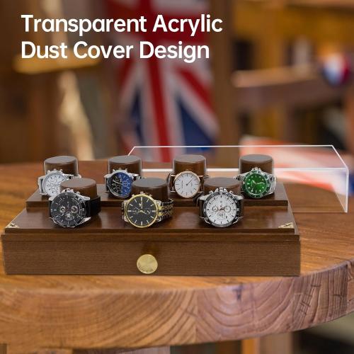 Holmes and Hadfield Wooden Watch Case, 2-Tier Watch Display Case Watch Box for Men, Watch Display Stand with Drawer Watch Collection Storage Watch Holder, brown