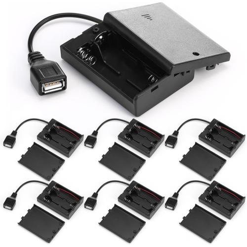 Copkim 6 Pcs USB Battery Pack for LED Lights, USB to Battery Pack for Plug in Lights, 5v Portable 3 Aa Holder Box with Switch for Neon Signs Indoor Outdoor Party Decor (Black)