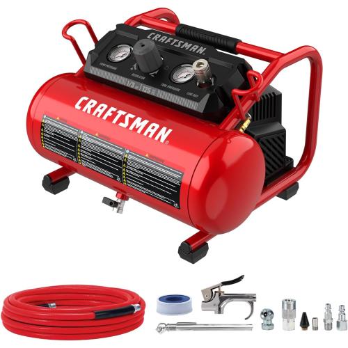 CRAFTSMAN Air Compressor, 2 Gallon Portable Air Compressor 1/3HP Max 125 PSI Oil-Free Light Weight with 10 PCS Accessory Kit