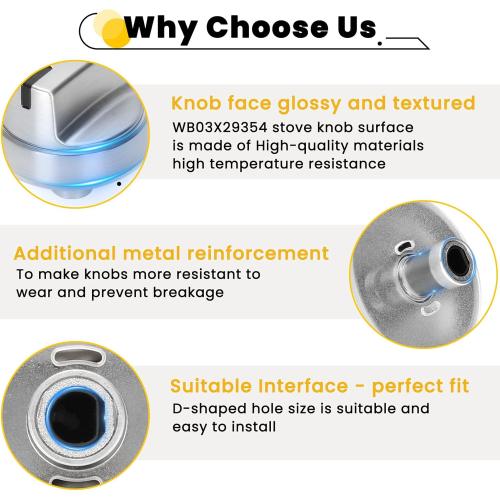 WB03X29354 Stove Knob (5PCS), WB03X29354 for GE Stove Knobs Replacement 4585908 AP6327766 PS12296156, for GE WB03X29354 Burner Knob, Fits Models PGP7030SL1SS PGP7036SL1SS PGP9036SL1SS