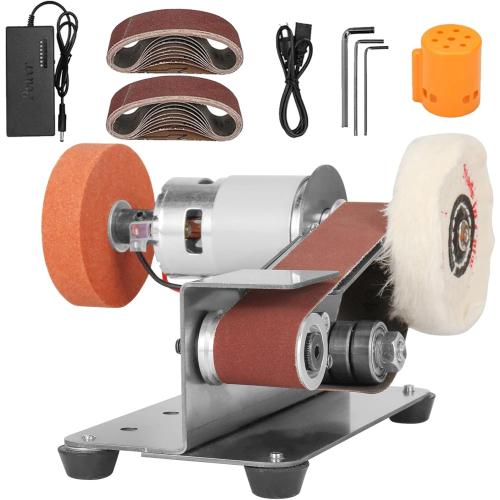 3-In-1 Mini Belt Sander - 15 Degree Knife Sharpener Electric Bench Grinder Sanding Machine, 7 Adjustable Speed Buffer Polisher for Metal Wood DIY Handcraft, Tool & Knife Sharpening (Plus Kit)