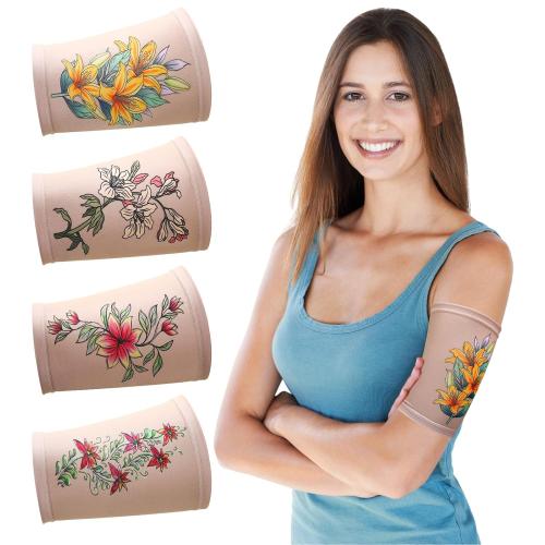 Vabean 4 Pcs PICC Line Cover Sleeve PICC Upper Arm Cover Soft Breathable Elastic Line Sleeve for Women Men Adult(Medium,Nude Color)