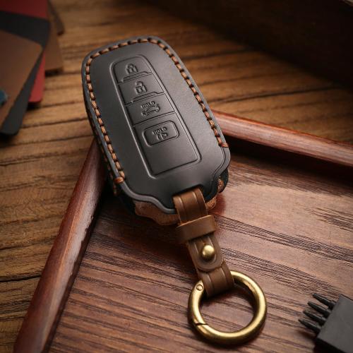 for Toyota Key Fob Cover Genuine Leather Key Case Shell Compatible with 4Runner Highlander Camry RAV4 C-HR (Black, 4 Buttons)
