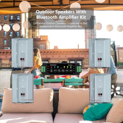 STUDIOFINIX 800W 6.5 Inch Bluetooth Outdoor Speakers Waterproof Wired with Multifunctional Amplifier Wall Mount Weatherproof Loudspeaker System for Patio Garden Poolside Home(4 Speakers,White)