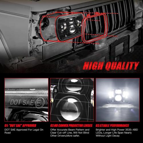 5x7 H6054 LED Headlights DOT Approved 7x6 Hi/Low Sealed Beam H5054 H6052 6053 69822 Headlight for Jeep XJ YJ MJ Tacoma Pickup Ford Probe Chevrolet S10 Blazer Express Van Truck SUV