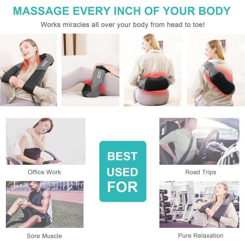 Medcursor Neck Massager - Portable Electric Shiatsu Back Massage Device with Heat, Deep Tissue 3D Kneading Pillow for Muscle Pain Relief, Valentines Day Gifts - Includes Carry Bag (No Battery)
