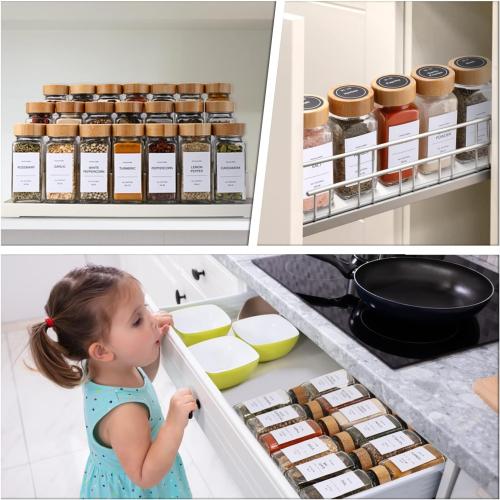 DIMBRAH Spice Jars with Label 24Pcs,Seasoning Containers,Glass Spice Jars with Bamboo Lids,Kitchen Essentials,Spices Container Set,Kitchen Set,Seasoning Organizer,A total of 96 oz