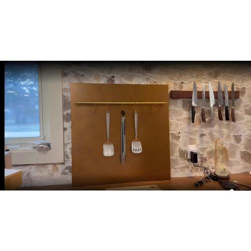 Fietrexa 29.5“x29.5” Aged Brass Finish 304 Stainless Steel Rang Hood Backsplash with Solid Brass Rail & S Hooks,Stove Backsplash,Vintage Style,Kitchen Wall Splash Guard.