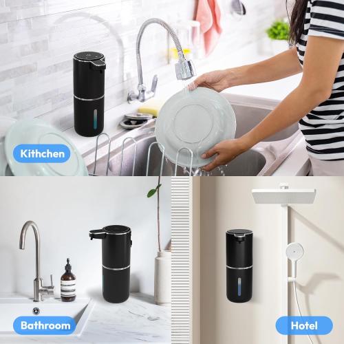 2 Pack Automatic Foaming Soap Dispenser,Touchless Foam Soap Dispenser,12.8oz Rechargeabled Wall Mounted Smart for Bathroom and Kitchen Dish Soap,Easy for Toddlers(Black)