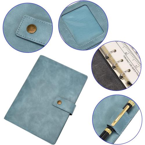 Wonderpool Leather Journal Refillable Notebook Spiral Diary Binder Portfolio - A5 Dot Grid Paper & Inner Pockets for Travel Work and Personal Organizer (Lake Blue, A5)