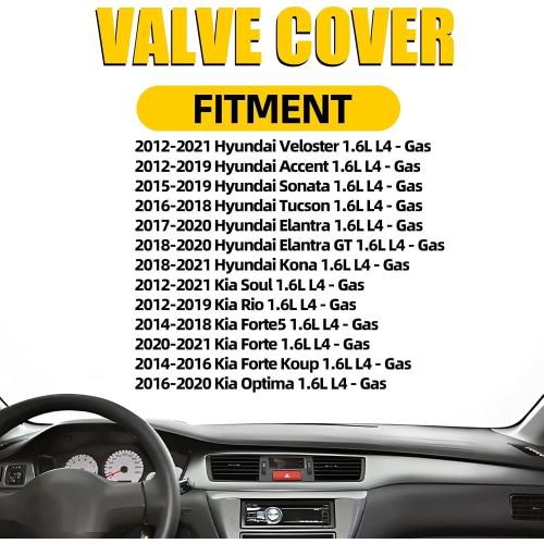 Aluminum Engine Valve Cover Compatible with 2012-2021 Hyundai Accent Sonata Veloster Tucson Elantra Kona 2012-2021 Kia Forte5 Forte Koup Rio Soul Optima 1.6L Replace 224102B610