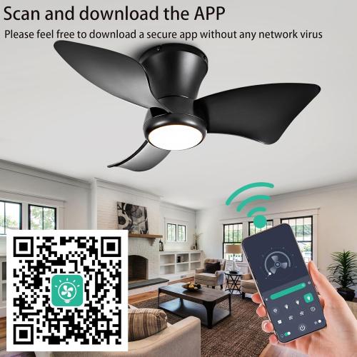 24 Inch Flush Mount Ceiling Fans with Lights, High Airflow Remote/APP Control, 3CCT Dimmable LED Light, Recessed Ceiling Fan for Kitchen, Bedroom, Patio