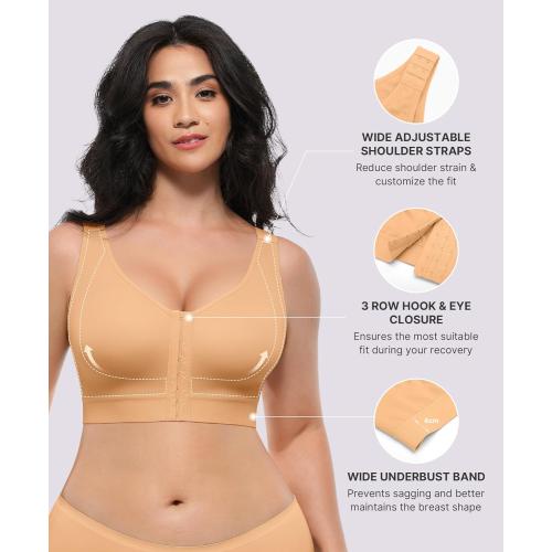 Size XL ...SHAPELLX Post Surgery Bras Front Closure Compression Bra Wirefree Mastectomy Bra with Adjustable Straps