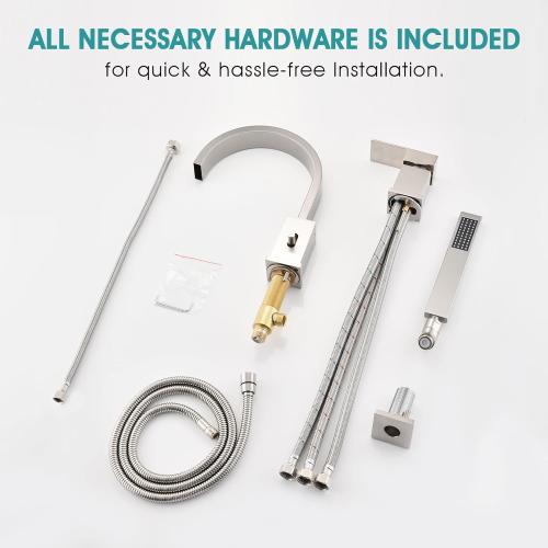 Brass Roman Tub Faucet with Sprayer, Deck Mount Bathtub Faucet with Hand Shower, 3 Hole Waterfall Faucet with 360 Spout, Single Handle Tub Filler with 8 GPM High Flow, Brushed Nickel