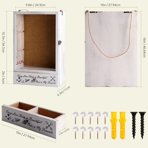Large Shadow Box Frame 11x16 , 3.5” Deep Shadow Box with Drawers and Removable Shelves, Rustic White Color Wood Picture Display Frame Memory Box for Tickets Wedding Bouquet for Wall or Tabletop