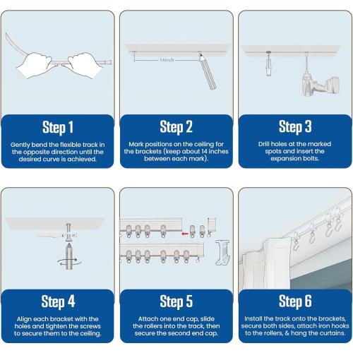 UrbanRed Flexible Bendable Ceiling Curtain Track, 16.4 ft (5 m), Mount for Rail with Curtain Tracks System, Room Divider, Curtains Rod, RV Ceiling Track for Curtains, White