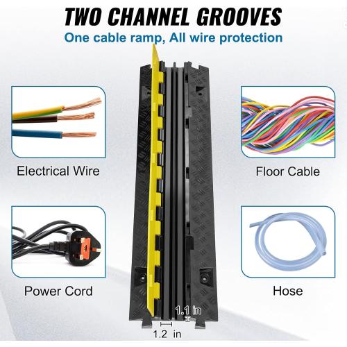 VEVOR Cable Protector Ramp, 2 Channel, 22000 lbs/axle Capacity Heavy Duty TPU Wire Cord Cover Ramp Hose Protector Driveway, Traffic Speed Bump w/TPR Flip-Open Top Cover, for Indoor & Outdoor