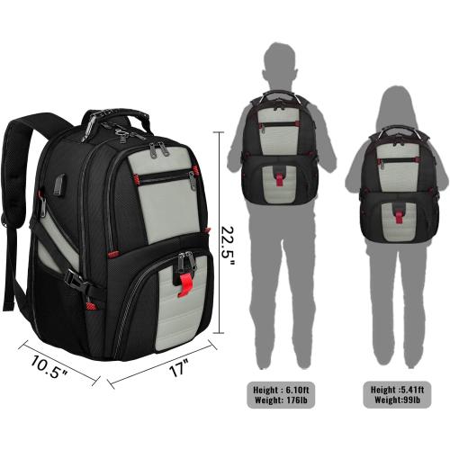 YOREPEK 18.4 Laptop Backpack, Large Backpacks with USB Charger Port, TSA Friendly Flight Approved Weekend Carry on Backpack with Luggage Strap for Men and Women, Grey