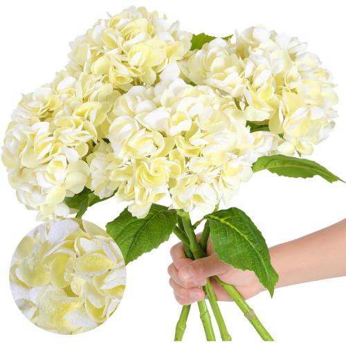 Nubry 4pcs Beige Hydrangea Artificial Flowers with Long Stems & Leaves there are not white , are ? green with a little white
