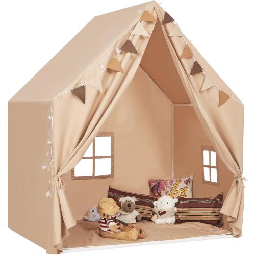 Kids Play Tent with Padded Mat & Star LED Lights for Ages 4-8-10 Year Old Girls Boys, Large Cute Indoor Play Room House Tent for Toddler Children