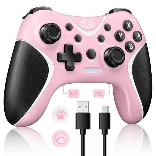 Pink Wireless Switch Controllers Pink,Nintendo Switch Controller for Nintendo Switch/Lite/OLED /Switch 2/Windows PC with Programmable/Vibration/Turbo Funtion,Switch Pro Controller Gamepad with 2 Thumb Caps