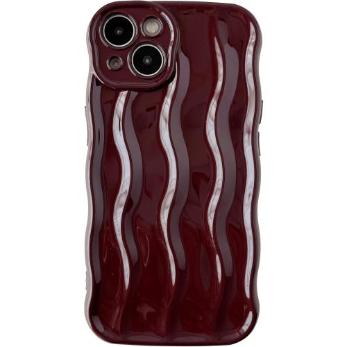 Caseative for iPhone 13 Case,Water Ripple Pattern Curly Wave Frame Soft Phone Case (Wine Red)