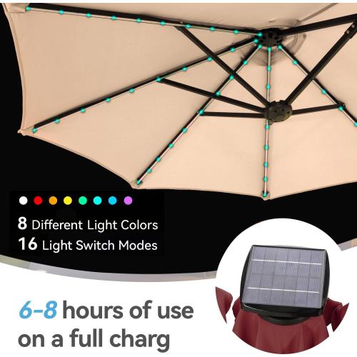 GREEN PARTY 13 ft Rectangle Patio Umbrella with Solar Lights, Double-Sided Market Table Umbrella with Crank, Large Outdoor Umbrellas for Patio Poolside Garden Backyard, Beige