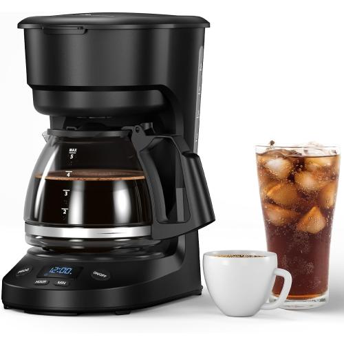 COWSAR Compact Coffee Machine,5 Cup Drip Coffee Maker with Timing Function,2H Auto Power-off, 2H Keep Warm,Pause & Brew, Reusable Filter,and Drip-Free Carafe, Black - 3710H - Commercial Performance